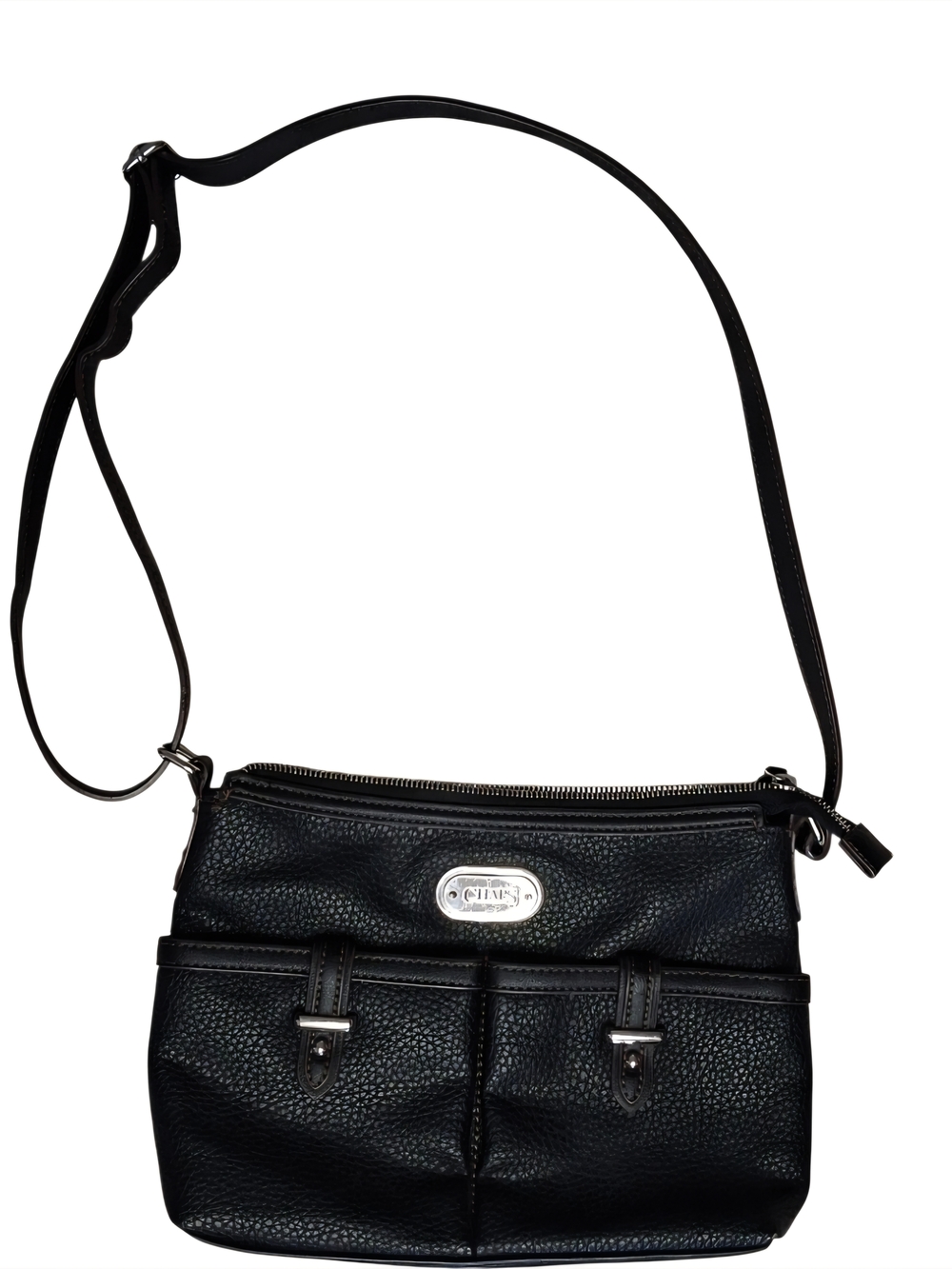 Chaps Black Pebbled Leather Crossbody Bag - Classic Everyday Style